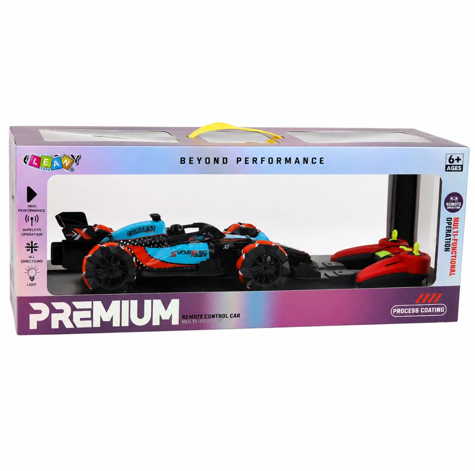 Lean Toys Nuotoliniu būdu valdomas sportinis automobilis su šviesos efektais, juodas su mėlynais ir oranžiniais elementais, 31 x 13,5 x 7,5 cm
