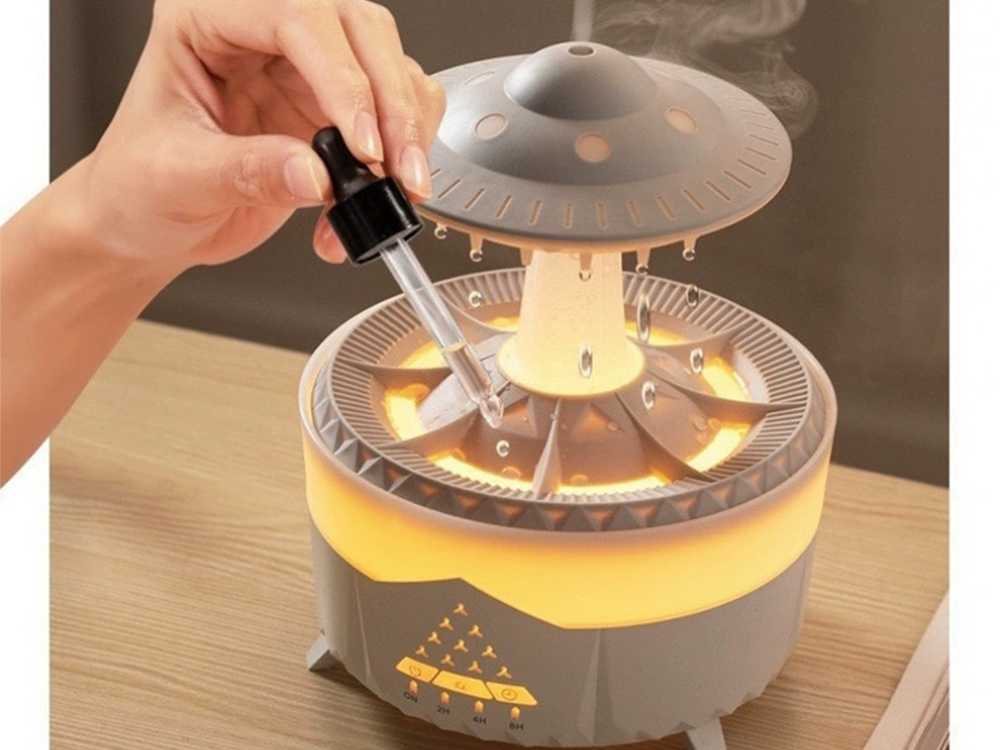 Oro drėkintuvas su aromaterapija ir LED apšvietimu, 350 ml, baltas