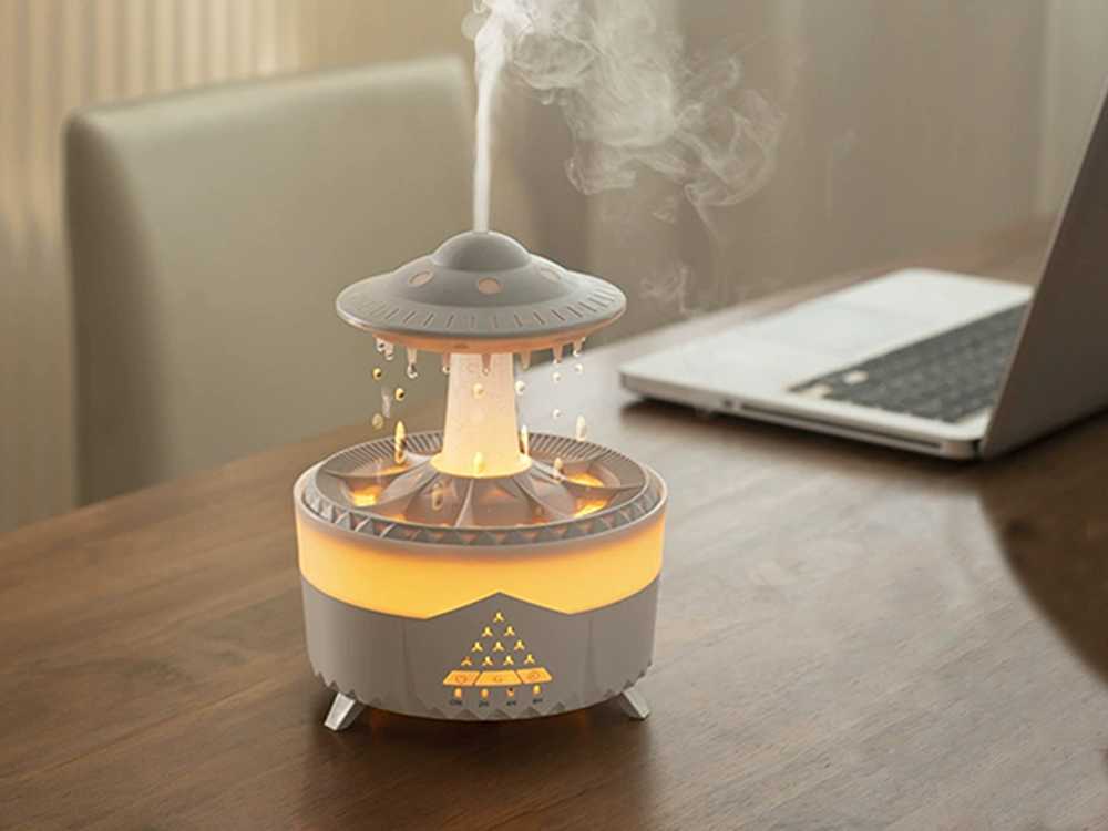 Oro drėkintuvas su aromaterapija ir LED apšvietimu, 350 ml, baltas