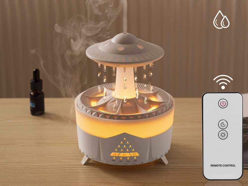 Oro drėkintuvas su aromaterapija ir LED apšvietimu, 350 ml, baltas