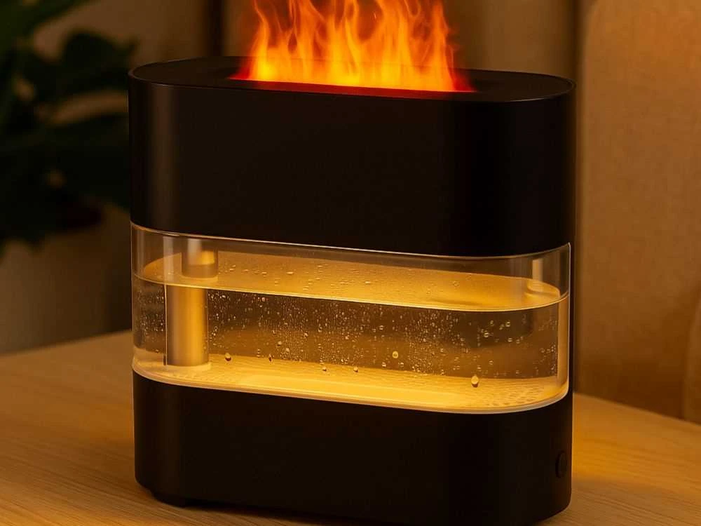 Oro drėkintuvas su liepsnos efektu ir LED apšvietimu USB