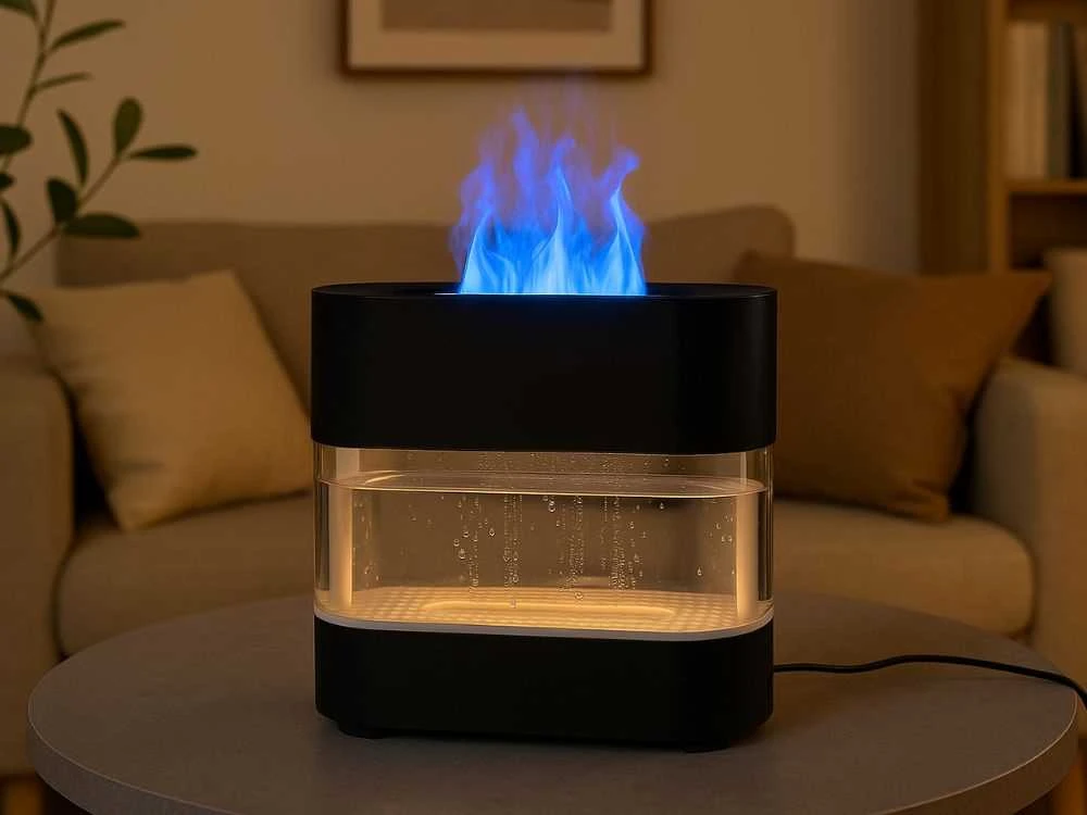 Oro drėkintuvas su liepsnos efektu ir LED apšvietimu USB