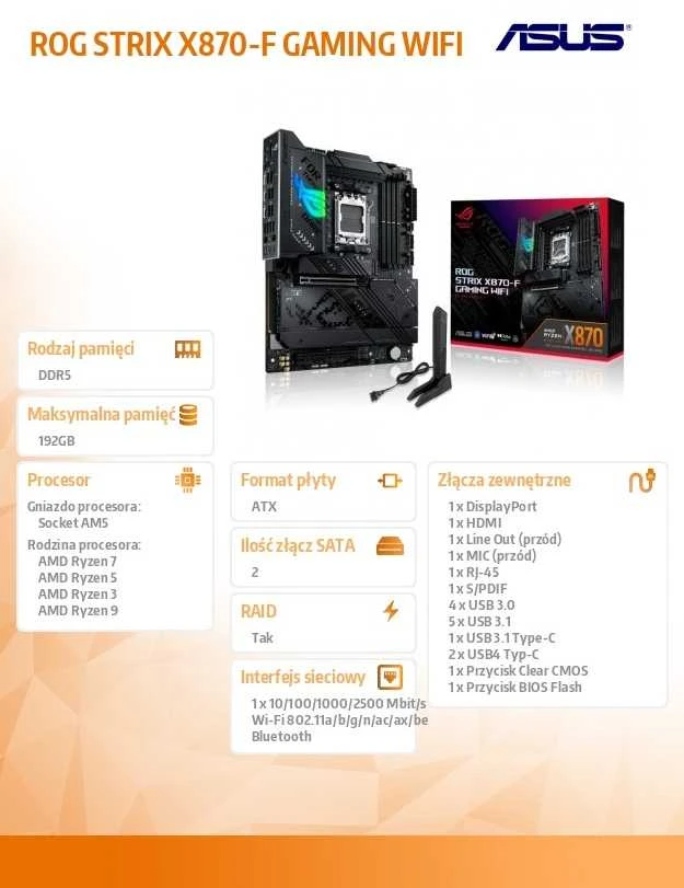 Pagrindinė plokštė Asus ROG STRIX X870-F GAMING WIFI