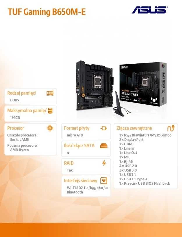 Pagrindinė plokštė ASUS TUF Gaming B650M-E WIFI