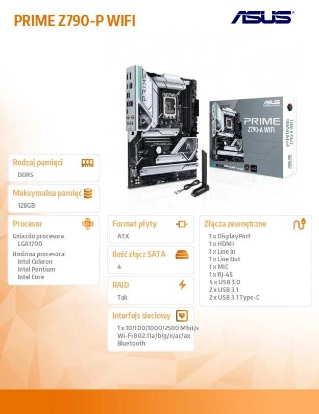 Pagrindinė plokštė ASUS PRIME Z790-P WIFI, LGA 1700, ATX, DDR5