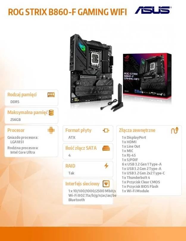 Pagrindinė plokštė ASUS ROG STRIX B860-F GAMING WIFI