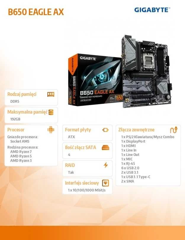 Pagrindinė plokštė Gigabyte B650 EAGLE AX