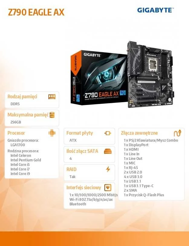 Pagrindinė plokštė GIGABYTE Z790 EAGLE AX