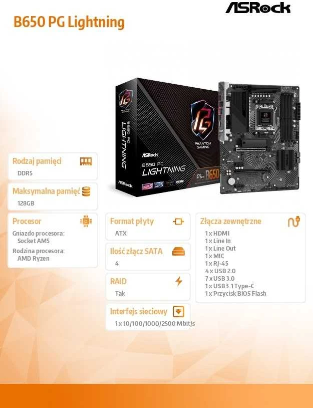 Pagrindinė plokštė ASRock B650 PG Lightning