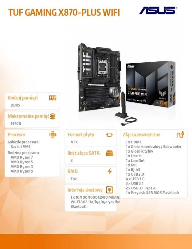 Pagrindinė plokštė ASUS TUF GAMING X870-PLUS WIFI