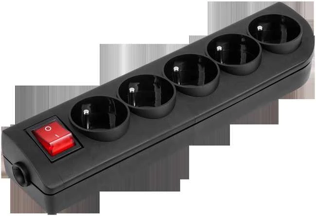 Elgotech Prailginimo laido lizdas x 5 su įžeminimu ir jungikliu, juodas GN-50W-2