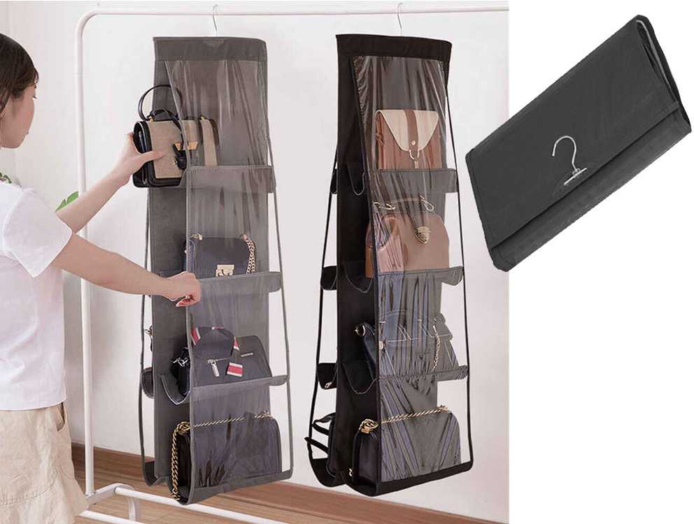 Pakabinamas pilkas drabužių ir aksesuarų organizatorius, 100x34 cm