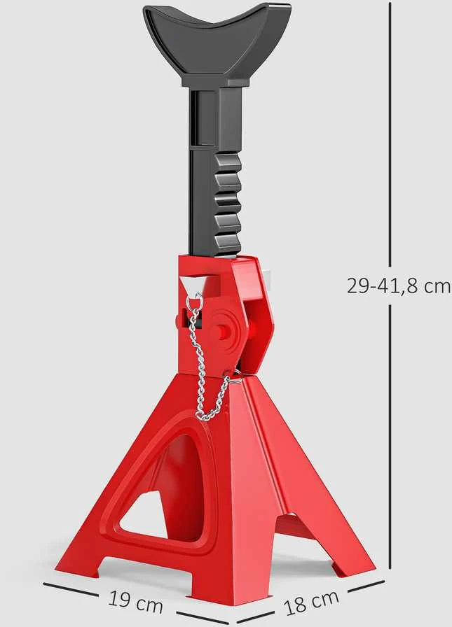 HOMCOM atraminiai stovai automobiliui, 3 tonų talpa, 2 vnt., su fiksavimo kaiščiu, 10 lygių reguliuojamas aukštis 290–410 mm, domkratų stovai dirbtuvėms ar garažui, raudoni