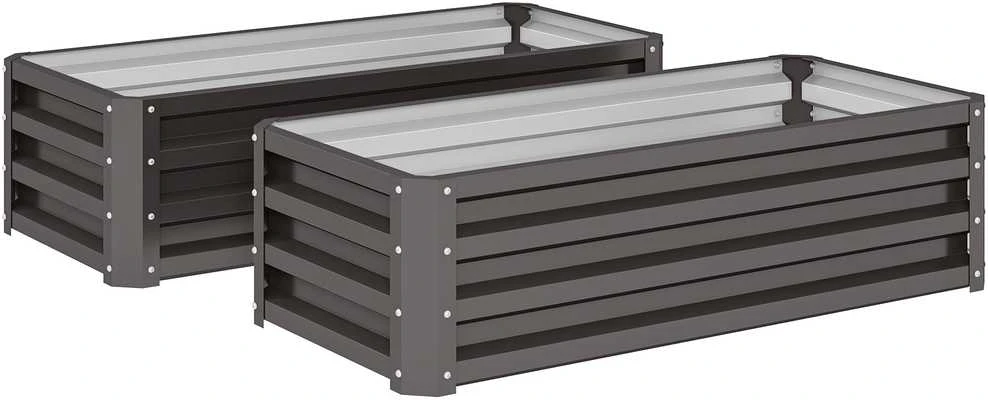 Metalinis lysvės rėmas, 2 vnt. komplektas, atviru dugnu, sodui ir balkonui, 110x50x30 cm, tamsiai pilkas