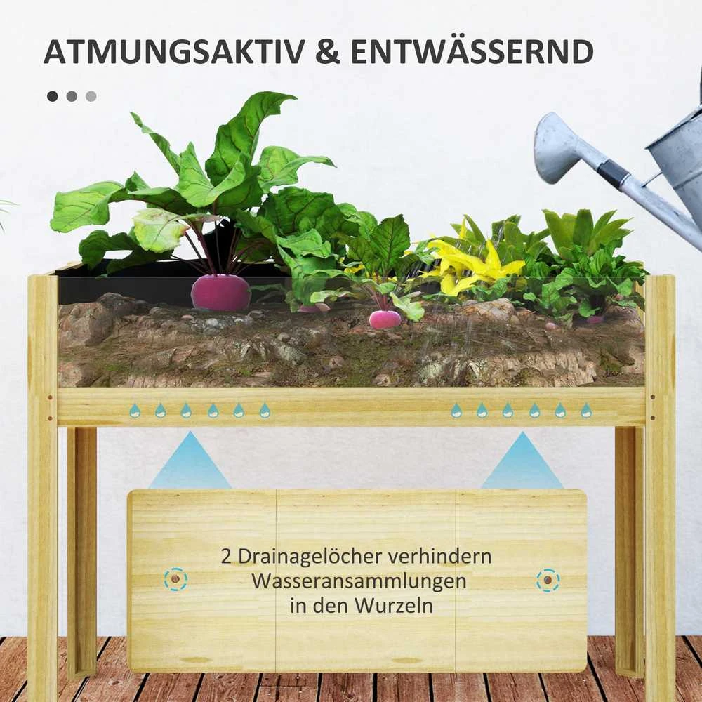 Outsunny pakelta lysvė su akrilinėmis plokštėmis, paaukštinta lysvė prieskoninėms žolelėms su drenažo skylėmis, medinė sodinimo dėžė, orams atspari lysvė daržovėms, sodo lysvė, sodinimo lovys sodui, balkonui, 110 x 50 x 80 cm, natūralaus medžio spalvos