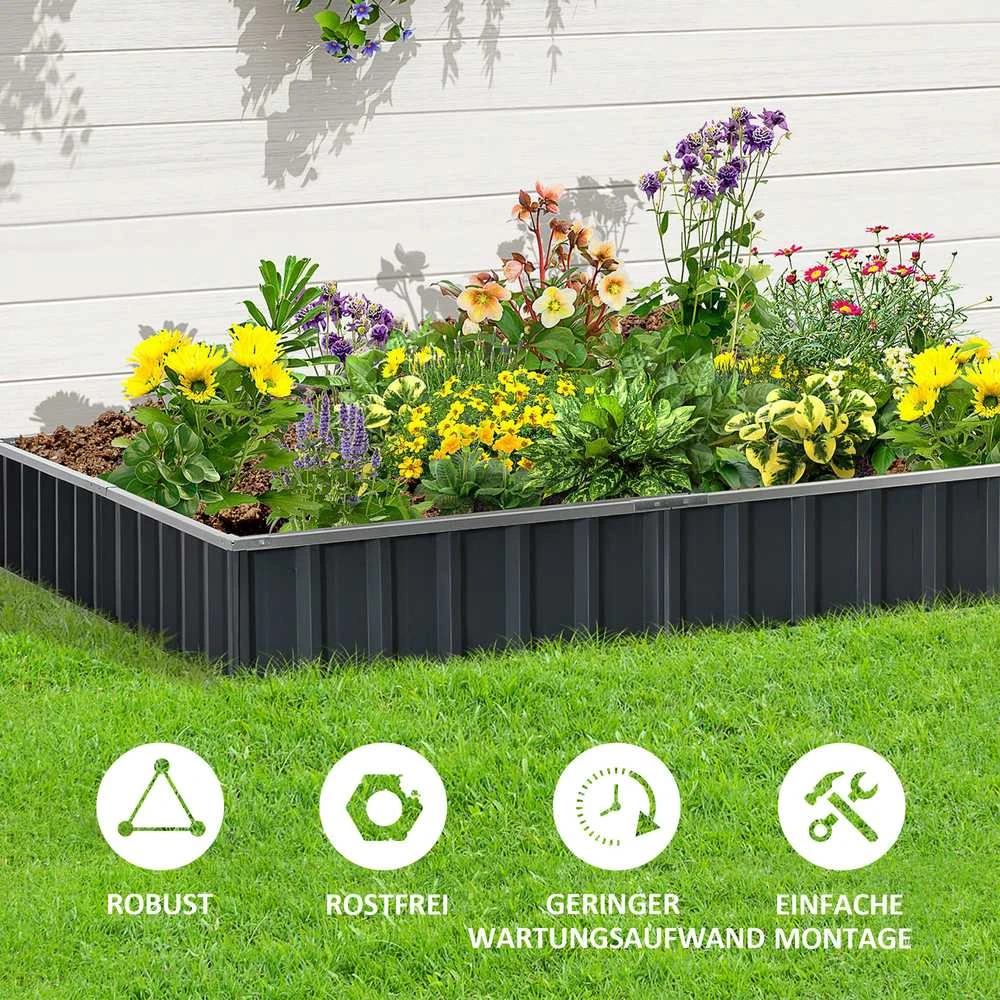 Outsunny DIY plieninė pakelta lysvė, sodo lysvė su T formos augalų žymekliais ir pirštinėmis, tamsiai pilka