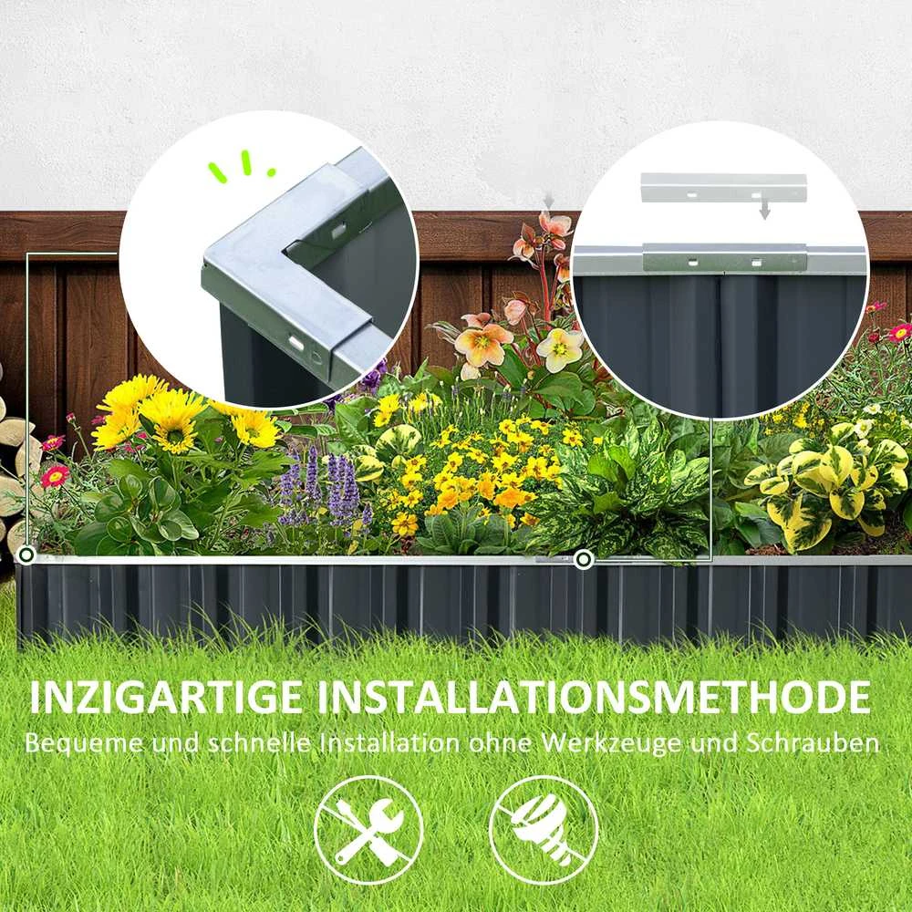 Outsunny DIY plieninė pakelta lysvė, sodo lysvė su T formos augalų žymekliais ir pirštinėmis, tamsiai pilka