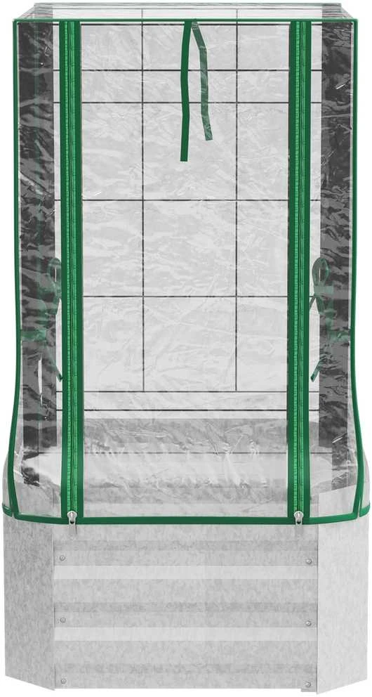 Outsunny Pakeliamų lysvių rinkinys, sodinimo dėžė su plastikiniu dangčiu ir atrama vijokliniams augalams, 53x53x90 cm