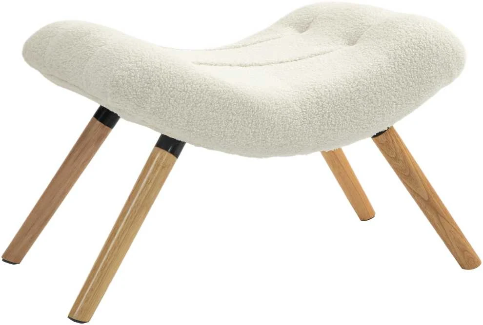 HOMCOM sėdimas pufas, kojų atrama su berberų vilnos audiniu, paminkštintas pufas, atlaikantis iki 120 kg, svetainei, miegamajam, 60,5 x 45 x 38 cm, kreminės baltos spalvos