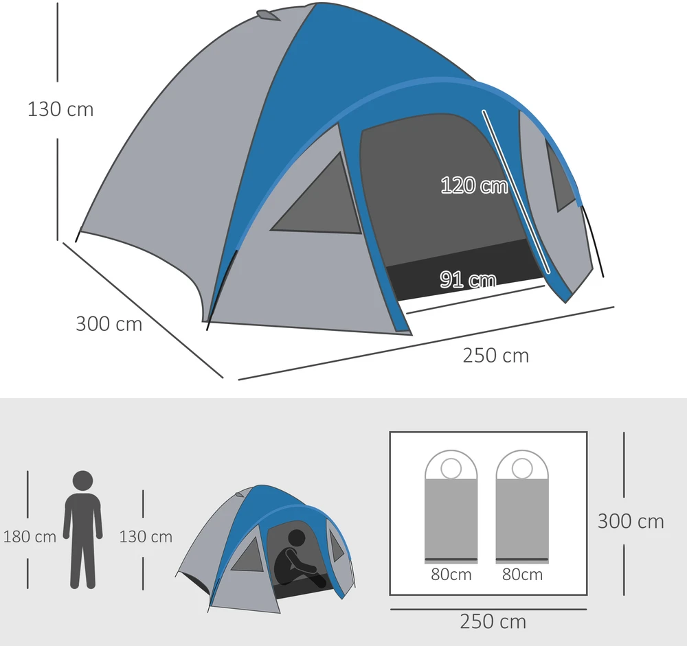Outsunny kupolinė palapinė lauko iglu 4 žmonėms, 4 sezonų, atspari vandeniui, su tinkleliu nuo uodų