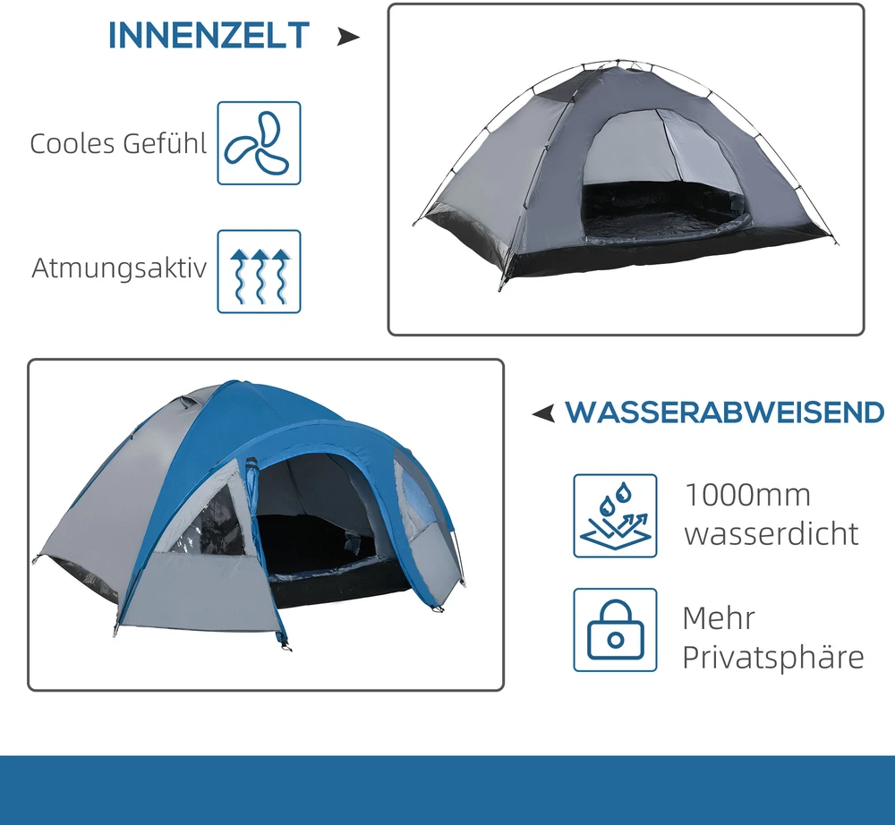 Outsunny kupolinė palapinė lauko iglu 4 žmonėms, 4 sezonų, atspari vandeniui, su tinkleliu nuo uodų
