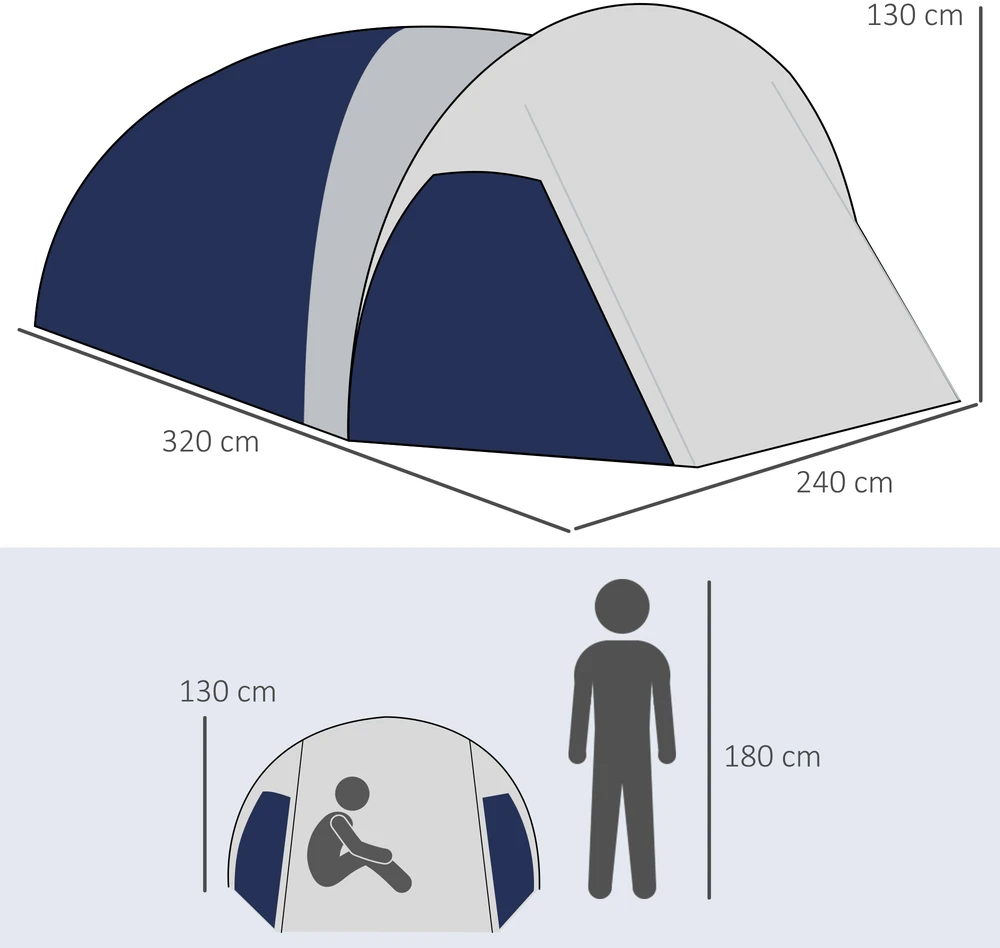 Palapinė 3–4 asmenims, „Pop-up“, tamsiai mėlyna ir šviesiai pilka, 320 × 240 × 130 cm