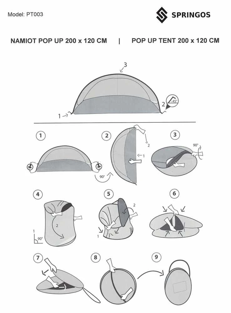 Palapinė Springos PT003 Pop-Up 200×120×110 cm oranžinė