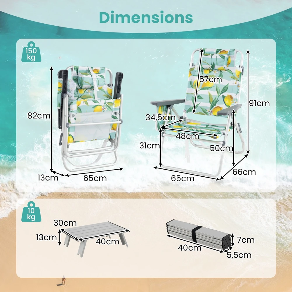 Paplūdimio kėdžių ir staliuko komplektas žalias 3 vnt.