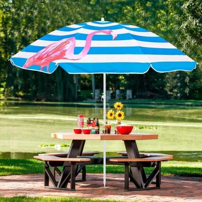 Paplūdimio skėtis Springos BU0013, 180 cm, rožinių flamingų dizainas