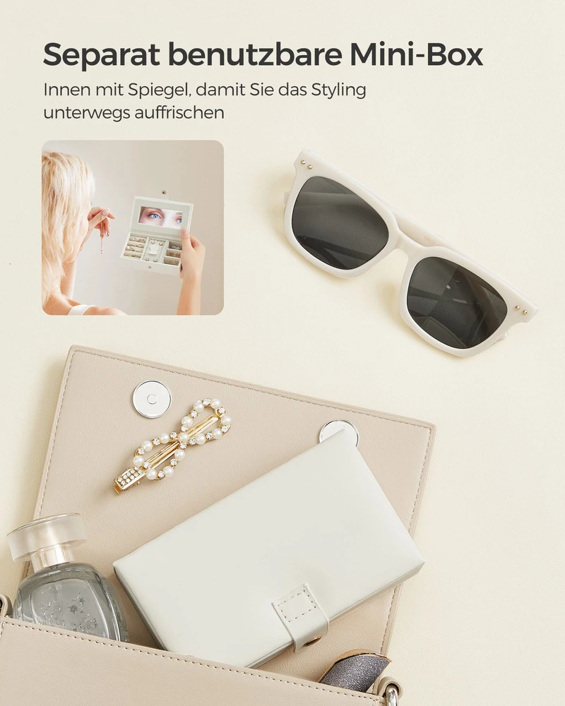 Songmics Papuošalų dėžutės 3 lygių PU dangtelis, klasikinis baltas