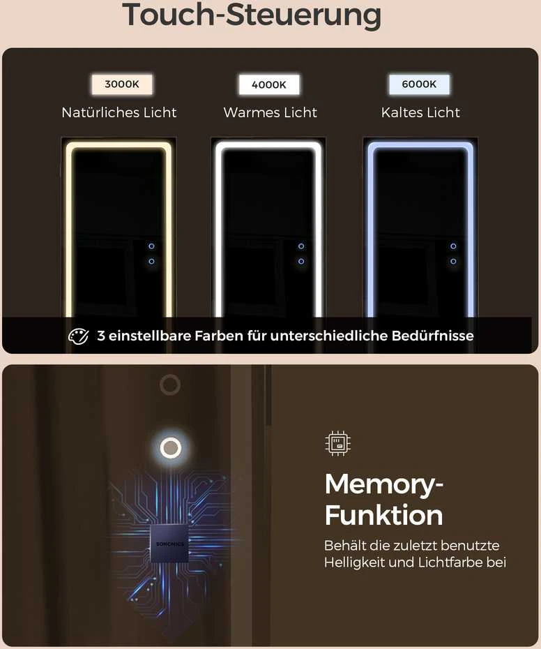 Songmics Papuošalų spintelė su LED apšvietimu ir veidrodžiu debesų baltumo
