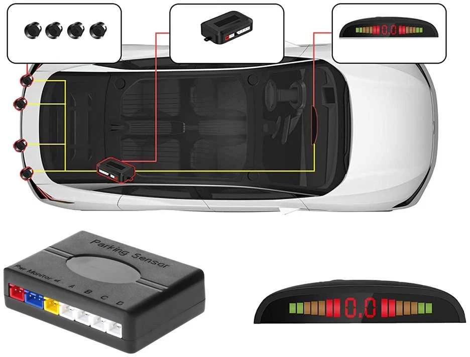 Parkavimo jutiklių rinkinys 4 vnt. su LCD ekranu