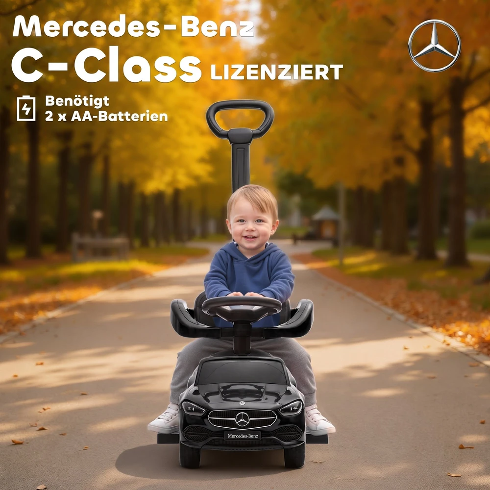 Paspiriama mašinėlė 2 viename, licencijuota Mercedes-Benz C klasės, juoda, 91 × 40 × 83 cm