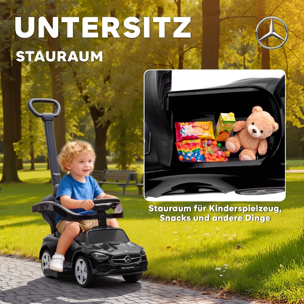 Paspiriama mašinėlė 2 viename, licencijuota Mercedes-Benz C klasės, juoda, 91 × 40 × 83 cm
