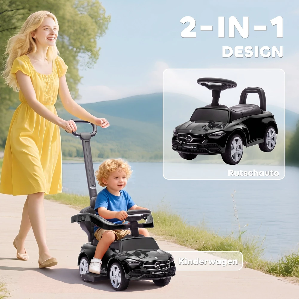 Paspiriama mašinėlė 2 viename, licencijuota Mercedes-Benz C klasės, juoda, 91 × 40 × 83 cm