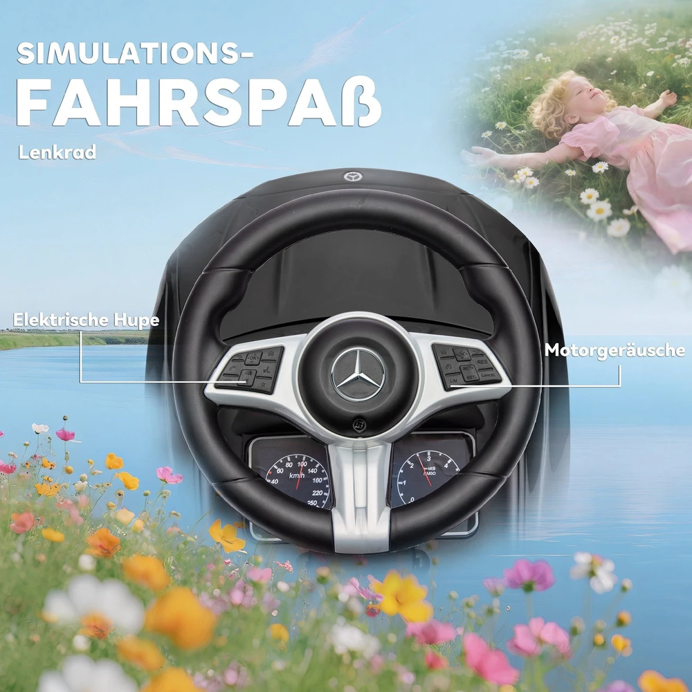 Paspiriama mašinėlė 2 viename, licencijuota Mercedes-Benz C klasės, juoda, 91 × 40 × 83 cm