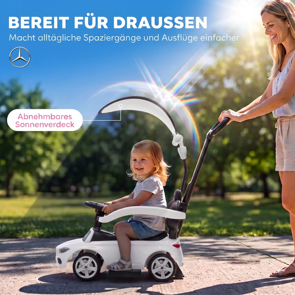Paspiriama mašinėlė 3-in-1, licencijuota „Mercedes-Benz“, balta ir juoda, 83 x 40 x 90 cm