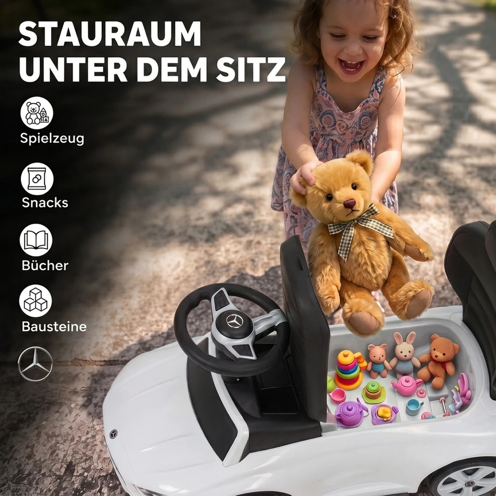 Paspiriama mašinėlė 3-in-1, licencijuota „Mercedes-Benz“, balta ir juoda, 83 x 40 x 90 cm