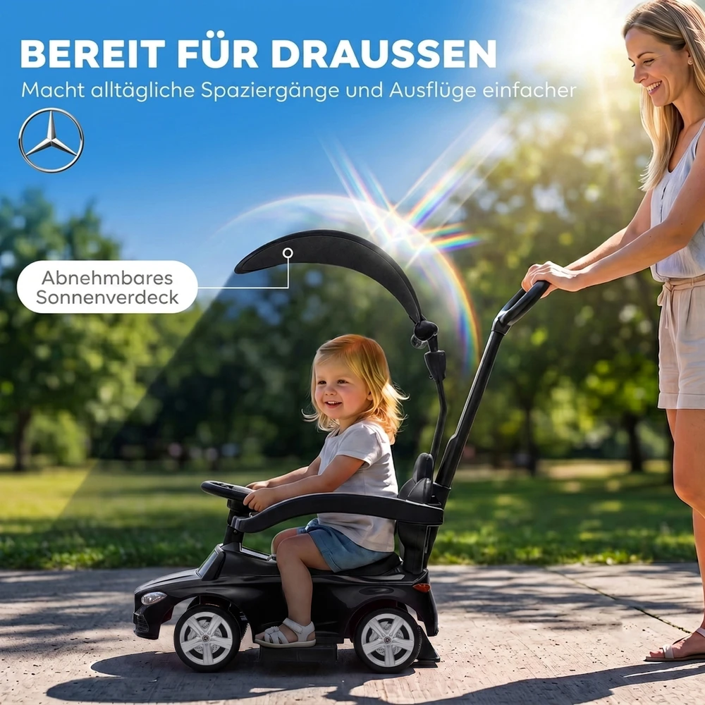 Paspiriama mašinėlė 3 viename, licencijuoto „Mercedes-Benz“ dizaino, juoda, 83 × 40 × 90 cm