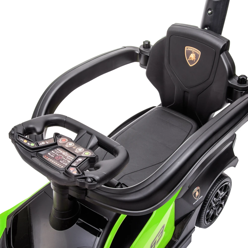 Paspiriama mašinėlė „Lamborghini“ su stūmimo rankena, žalia ir juoda, 86,5 × 40 × 89,5 cm