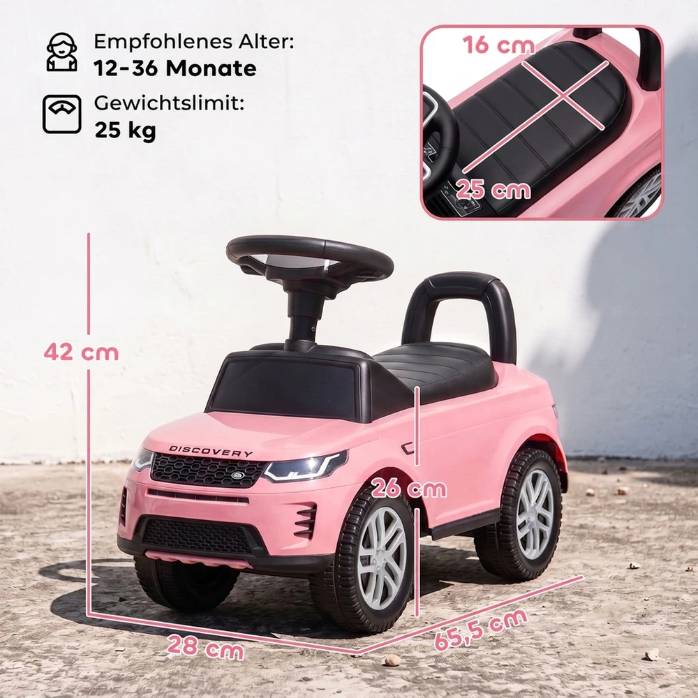 Paspiriama mašinėlė Land Rover Discovery su garsiniais efektais, rožinė, 65,5 × 28 × 42 cm