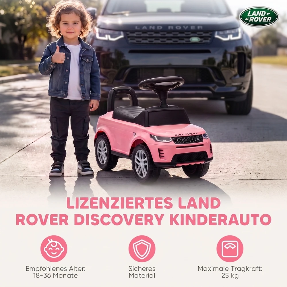 Paspiriama mašinėlė Land Rover Discovery su garsiniais efektais, rožinė, 65,5 × 28 × 42 cm