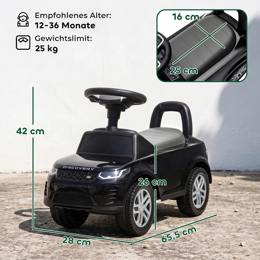 Paspiriama mašinėlė „Land Rover Discovery“ su garsais, juoda, 65,5 × 28 × 42 cm
