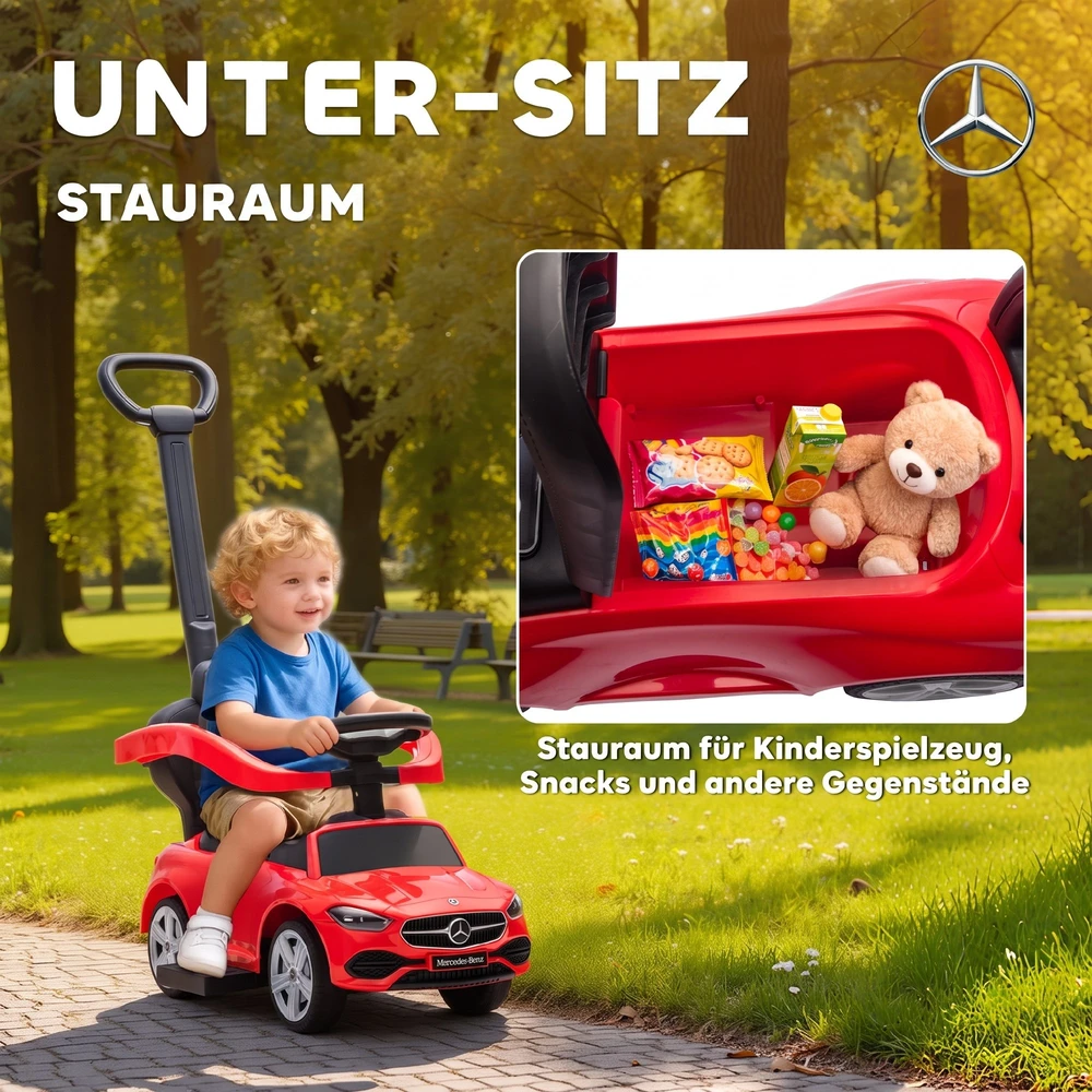 Paspiriama mašinėlė „Mercedes-Benz C-Class“ 2 viename, raudona, 91 x 40 x 83 cm