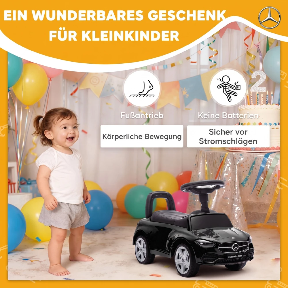Paspiriama mašinėlė „Mercedes-Benz C-Class“ su garso efektais, juoda, 65 × 28 × 39 cm
