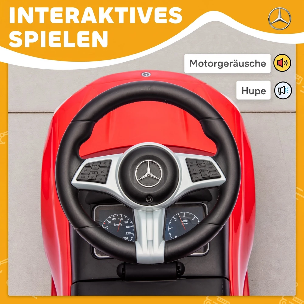 Paspiriama mašinėlė Mercedes-Benz C-Class su garsais, raudona, 65 × 28 × 39 cm