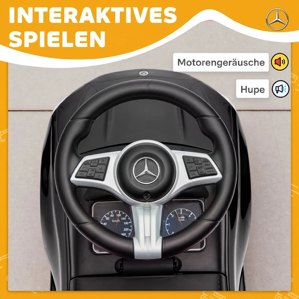 Paspiriama mašinėlė „Mercedes-Benz C-Class“ su garso efektais, juoda, 65 × 28 × 39 cm