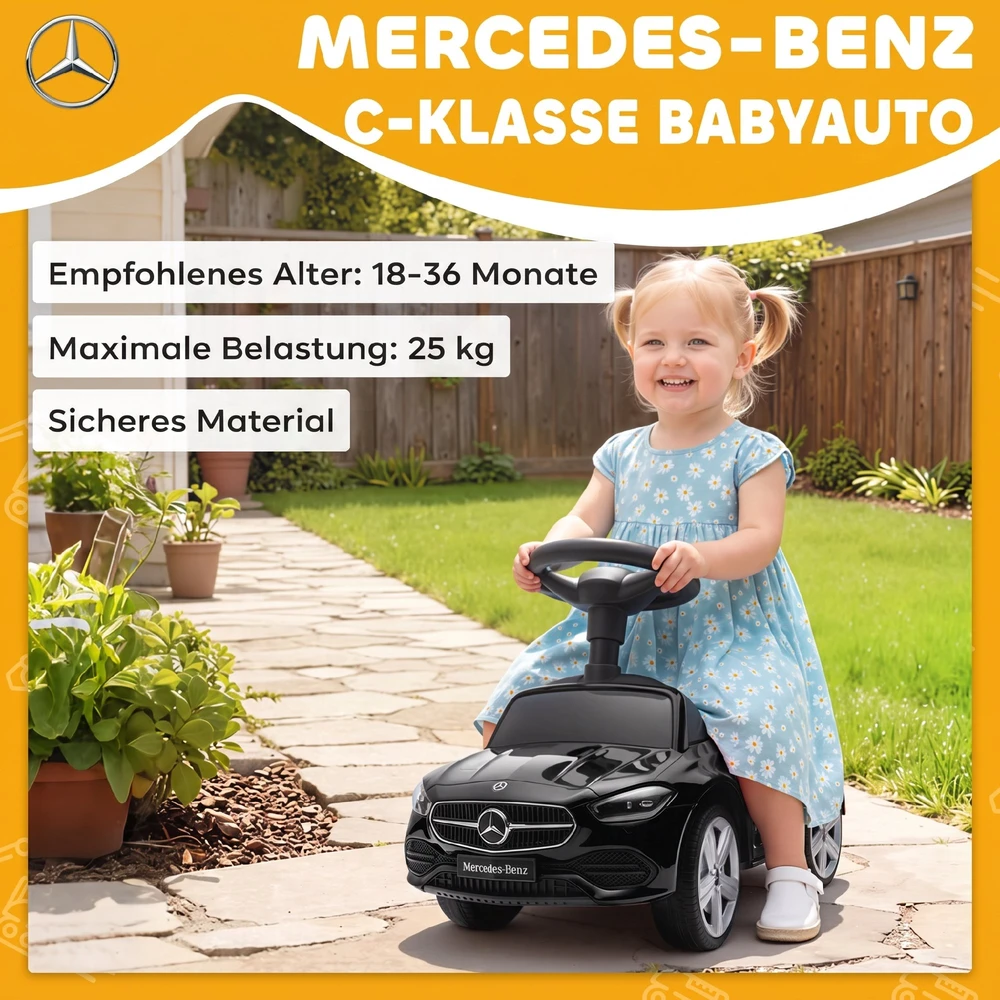 Paspiriama mašinėlė „Mercedes-Benz C-Class“ su garso efektais, juoda, 65 × 28 × 39 cm