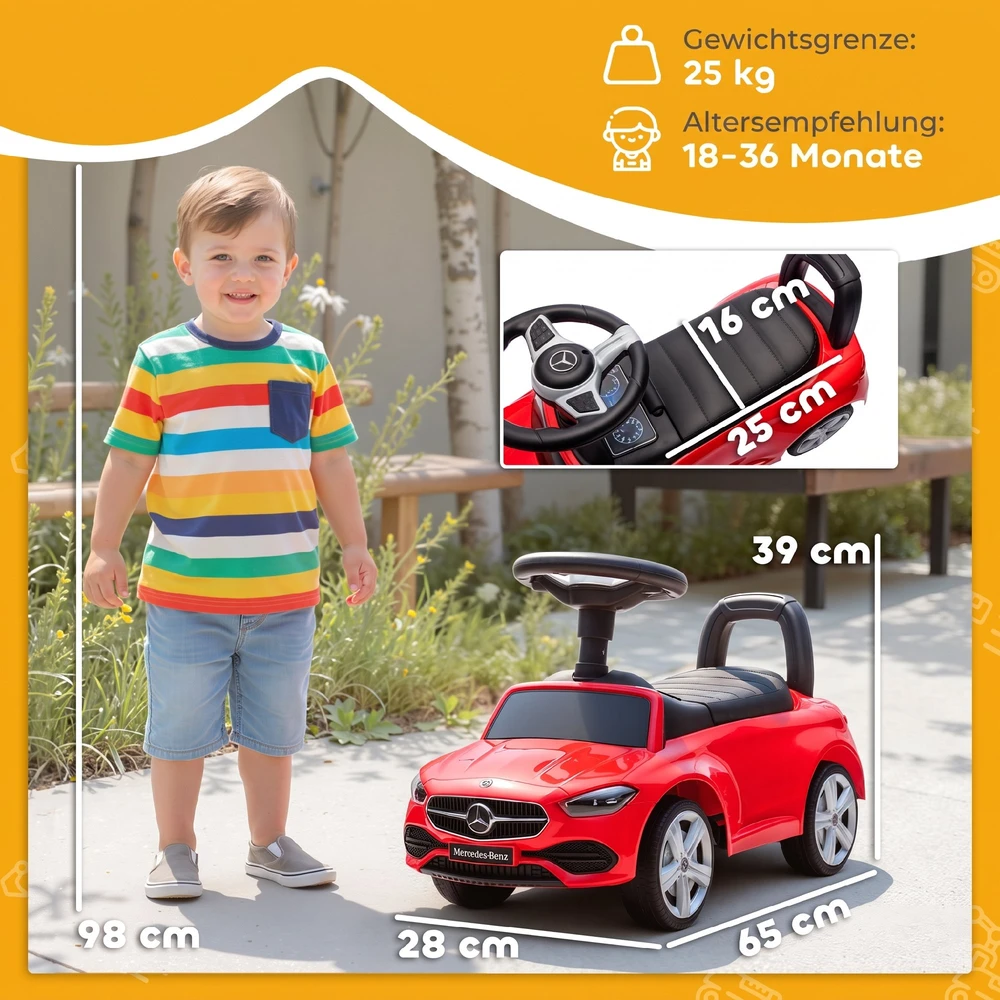 Paspiriama mašinėlė Mercedes-Benz C-Class su garsais, raudona, 65 × 28 × 39 cm