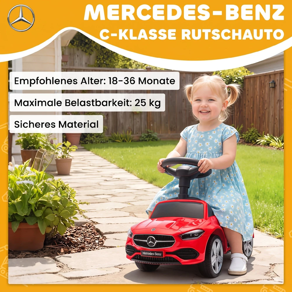 Paspiriama mašinėlė Mercedes-Benz C-Class su garsais, raudona, 65 × 28 × 39 cm